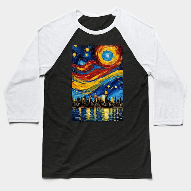 Newyork City skyline in Starry night style Baseball T-Shirt by Spaceboyishere